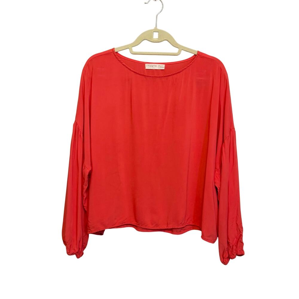Hackwith Blouse XL/2X Pink Red Balloon Sleeve Relaxed Cottagecore Peasant USA